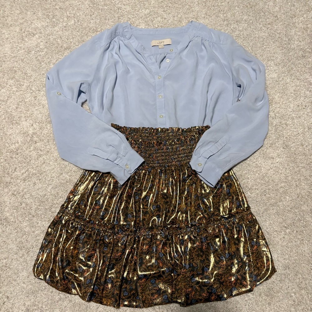 Free People Metallic Floral Mini Skirt Size Small -Brown and Gold - Picture 2 of 4